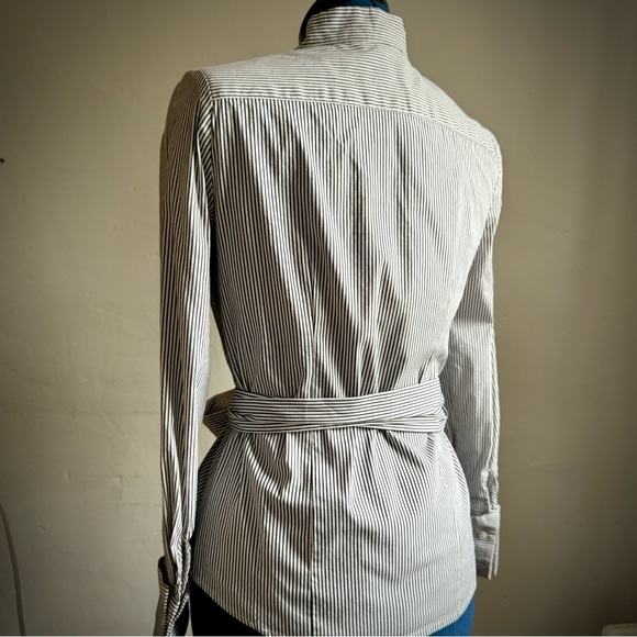 Refashioned Express Pin Striped Button Down Blouse with Tie Waist - Picture 2 of 9